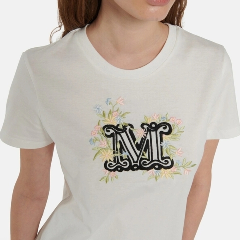 MaxMara Cream T-Shirt with Floral Embroidery01150